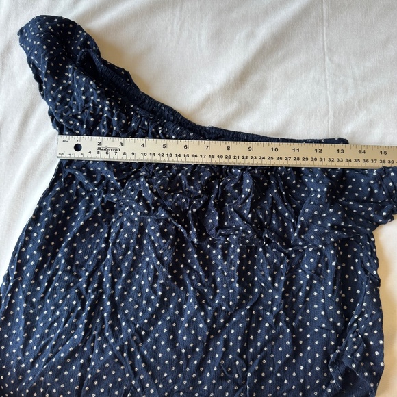 American Eagle One Shoulder Asymmetric Crop Top Polka Dot Blue Sz Small Preppy - Picture 10 of 15